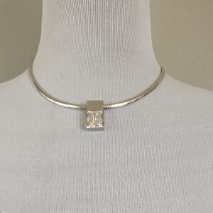 Silver Square Pendant Collar Necklace - Women Jewelry 16.5-17 Inch.
